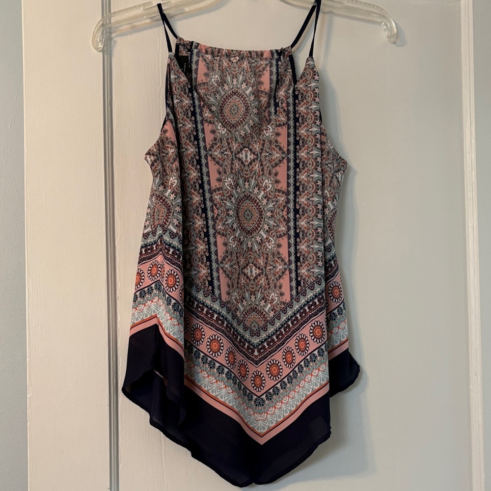 I N Studio Pink and Navy Patterned Camisole